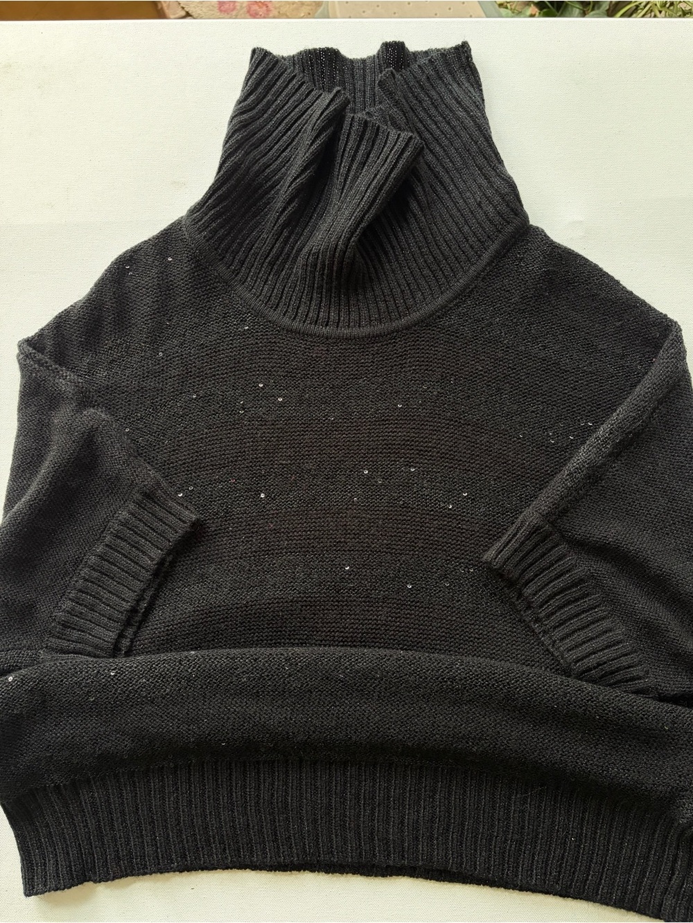 AGB Short Sleeve Cowl Neck Sweater Sequins Black XL
